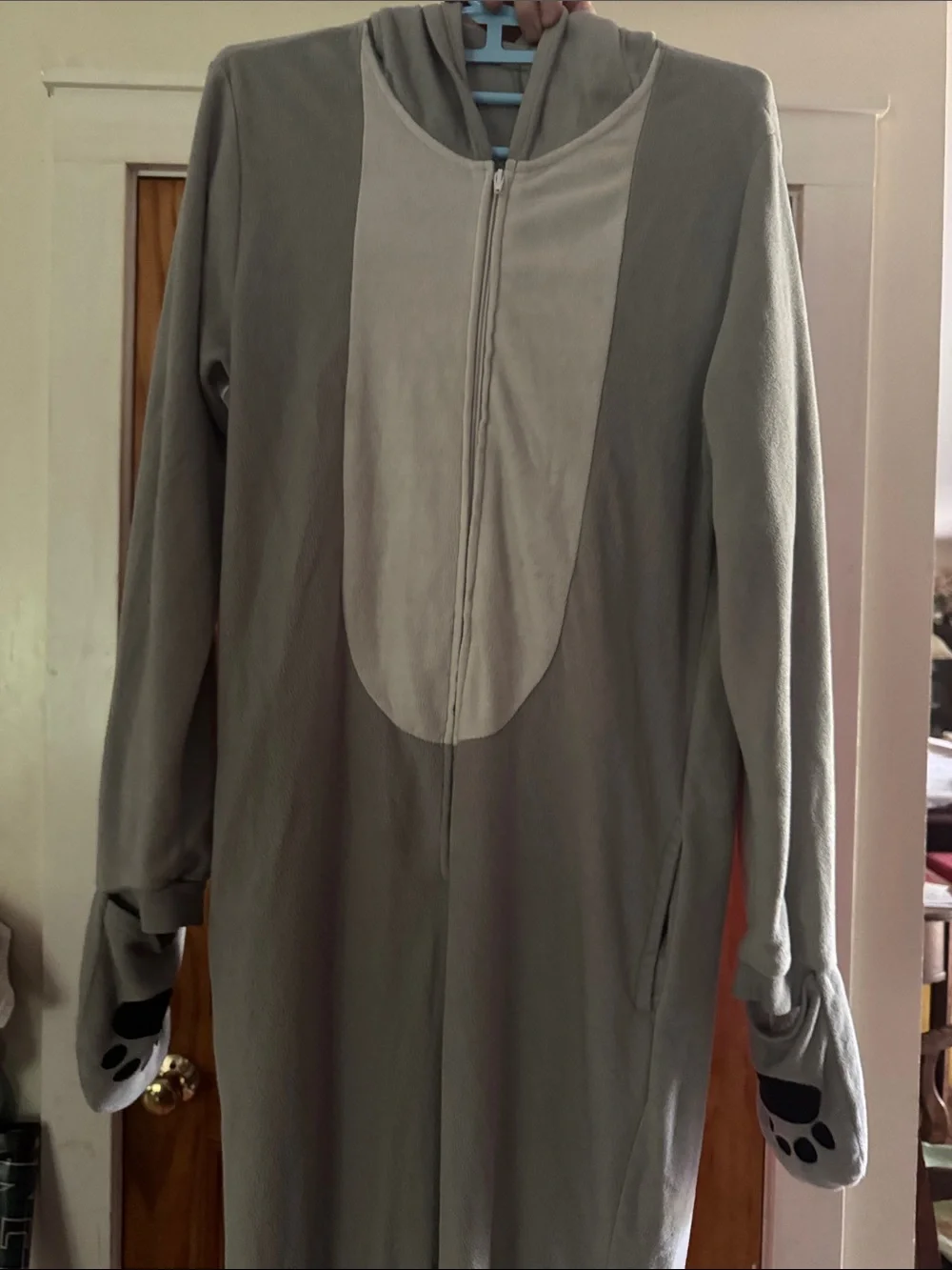 Gray Hooded Raccoon Fleece Zip-Up